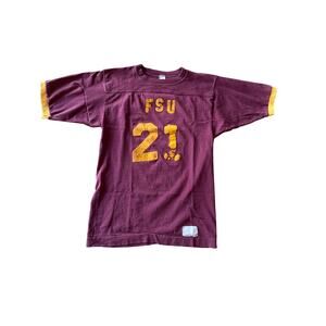 VTG ‘70s NCAA Florida State U Seminoles S Single Stitch Burgundy Ringer Jersey